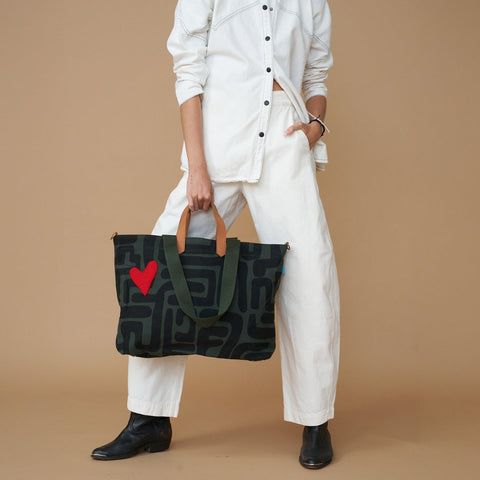 Travel Abstract Beaded Heart Graphic Tote