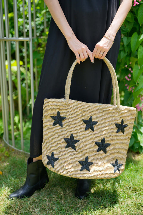 Beach Geometric Embroidery Star Open Top Tote