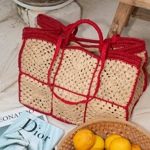 Braided Geometric Raffia Tote