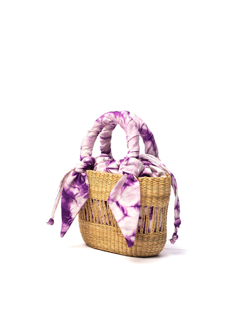 Beach Print Basket Bag with Braided Tie Closure