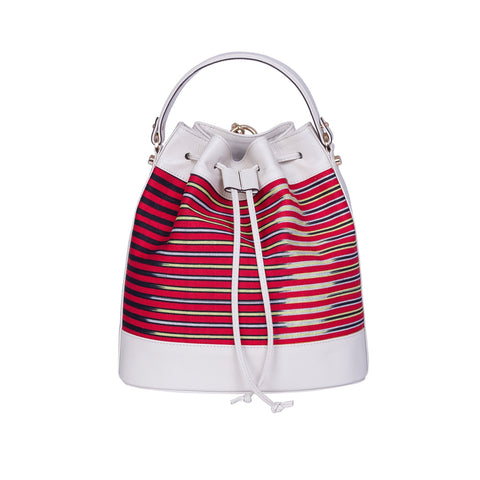 Casual Stripe Embossed Drawstring Bucket Bag