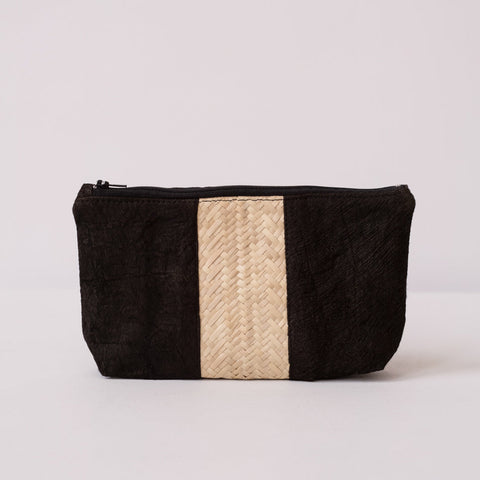 Braided Color Block Zip Top Pouch with Zipper Closure