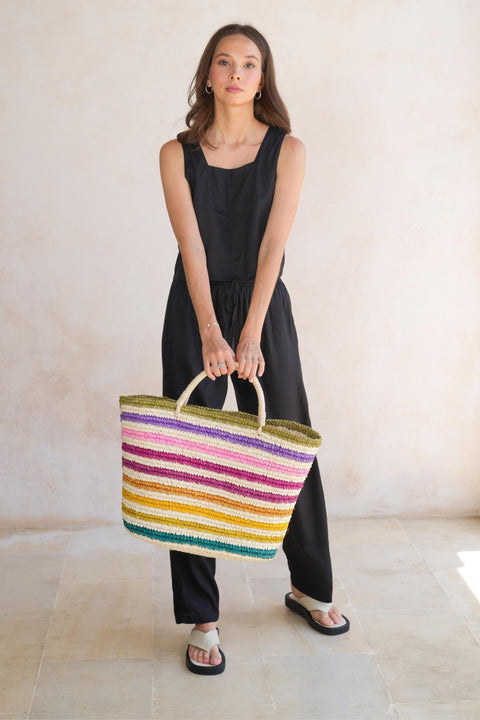 Beach Stripe Handmade Open Top Tote