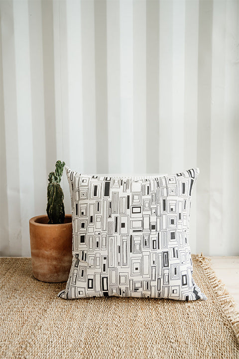 Modern Graphic Linen Accent Pillow with Removable Cover