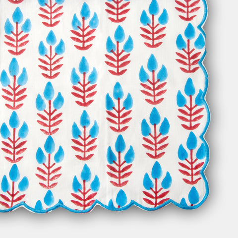 Powered by People Meadow Handblocked Floral Scallop Trim Dinner Napkin - Set of 4