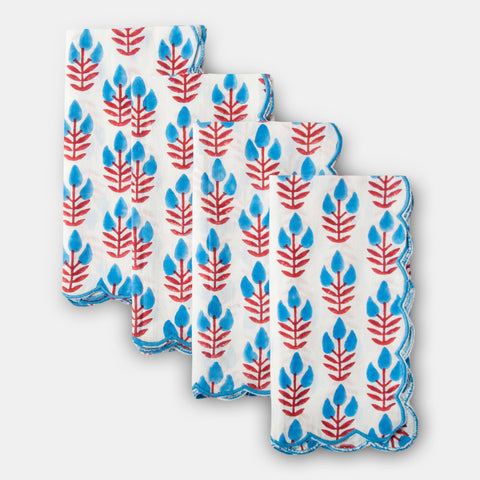 Powered by People Meadow Handblocked Floral Scallop Trim Dinner Napkin - Set of 4