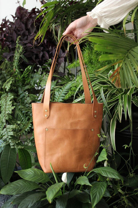 Handmade Leather Tote with Exterior and Interior Pockets