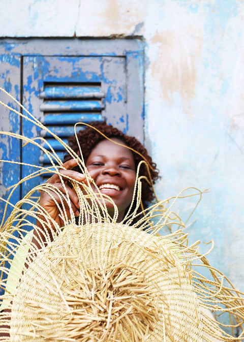 Handmade Raffia Basket Bag with Open Top