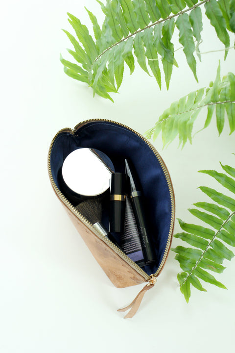 Floral Embossed Handmade Leather Pouch with Zipper Closure