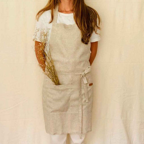Bib Solid Apron with Patch Pockets