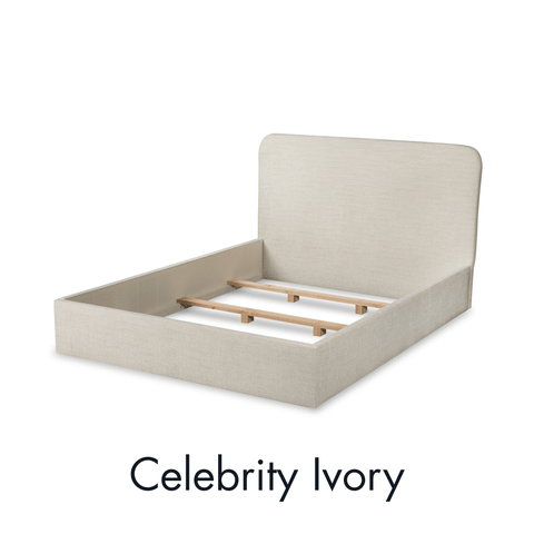 Moss Home Contemporary Detroit Low Profile Platform Bed in Ivory - Queen - Cal King - Queen