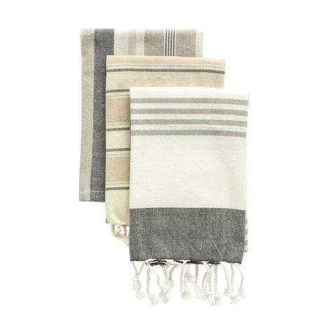 The Lifestyle Lab Stripe Fringe Textured Tea Towel Set - Set of 3