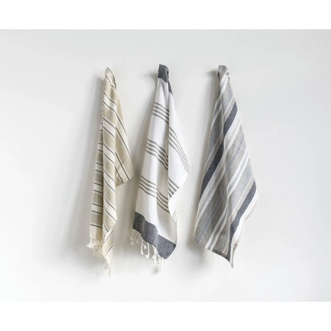 The Lifestyle Lab Stripe Fringe Textured Tea Towel Set - Set of 3