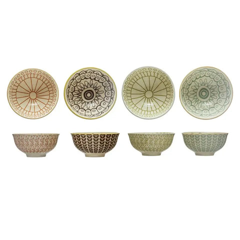 The Lifestyle Lab Decorated Bohemian Floral Glazed Stoneware Bowl Set - Set of 4