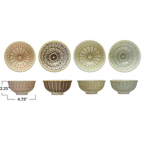 The Lifestyle Lab Decorated Bohemian Floral Glazed Stoneware Bowl Set - Set of 4