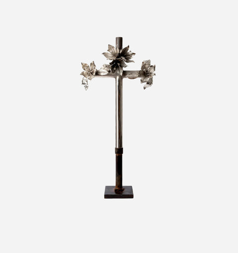Traditional Religious Iron Sculpture with Nickel Plated Finish