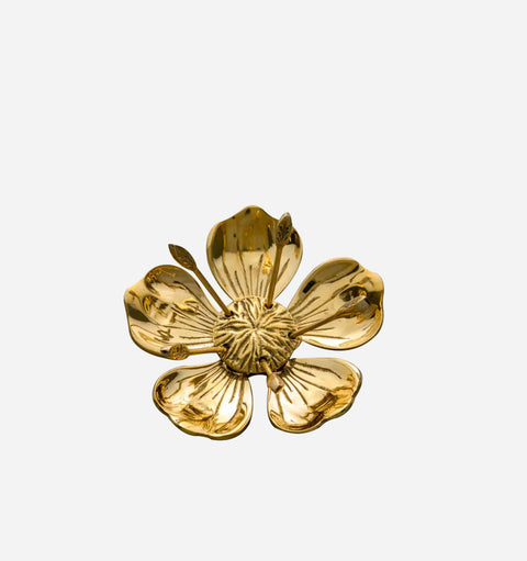 Gift Maximalist Petal Brass Ashtray with Floral Carving