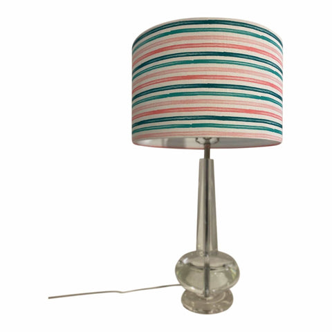 Drum Hardback Shade Made With Spoonflower Belgian Linen - Summer Stripes - Starfish Coordinate Stripes - Teal and Pink - LAD19 Fabric Bylittlearrowdesign