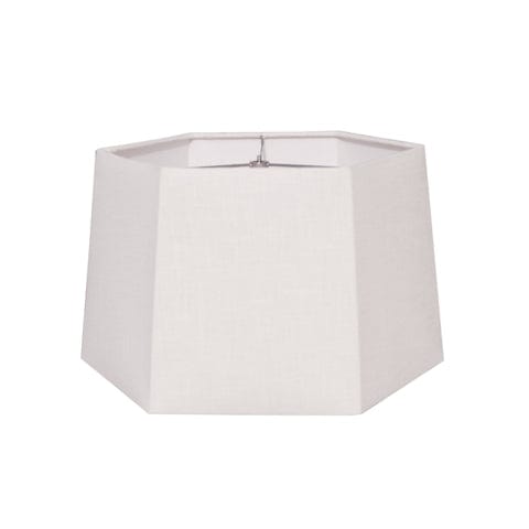 Drum Hex Hand Rolled Edge Hard Back Fine Linen Lamp Shade - White