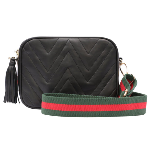 Chevron Quilted Crossbody with Tassels and Zipper Closure