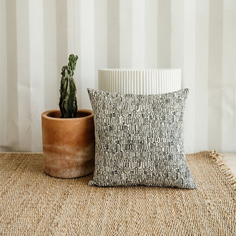 Powered by People Contemporary Graphic Linen Accent Pillow with Removable Cover - 18 x 18