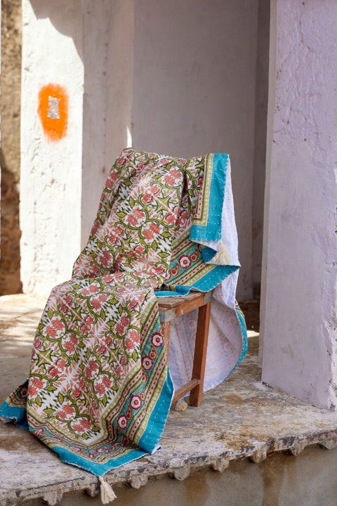 Powered by People Topanga Quilted Bohemian Floral Rectangle Handcrafted Throw - 54 x 84