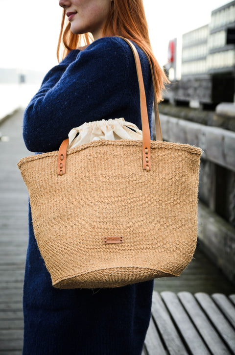 Beach Handmade Sisal Basket Bag with Drawstring Closure