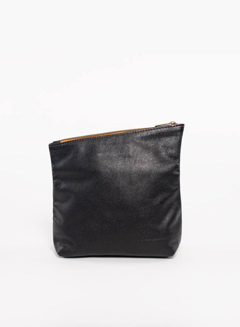 Solid Black Zip Top Pouch with Pocket