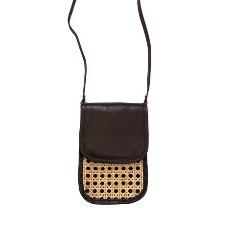 Handwoven Geometric Leather Trim Crossbody