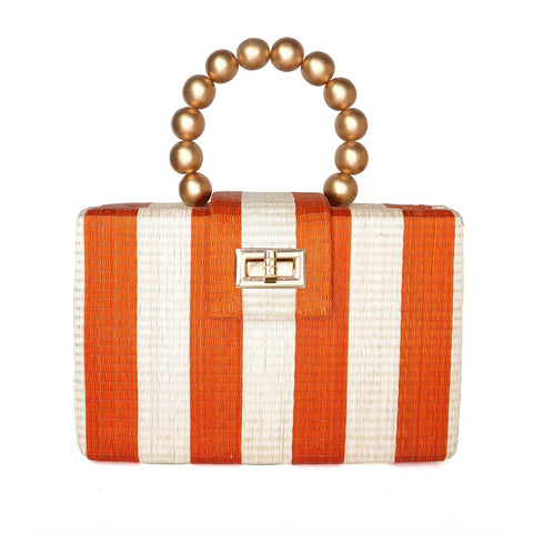 Beach Stripe Beaded Handmade Clutch with Turn Lock