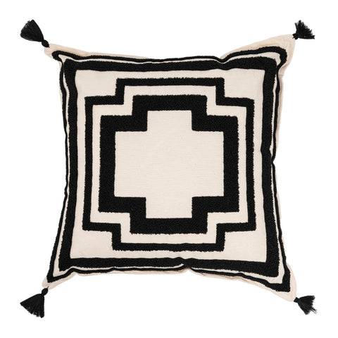 Powered by People Timeless Minimalist Modern Symbol Pillow Cover with Tassels - 20 x 20