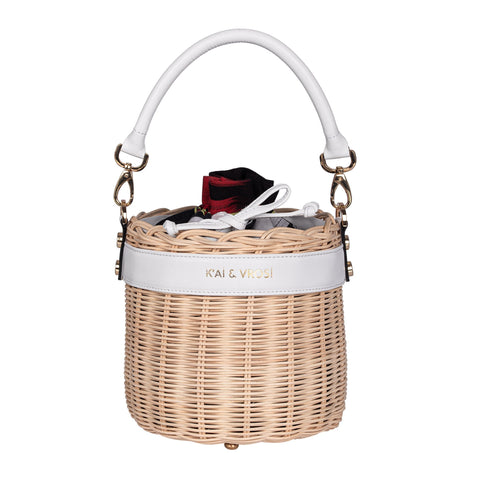 Stripe Hand Loomed Drawstring Bucket Bag with Drawcord