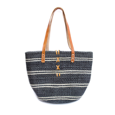 Beach Stripe Handmade Tote with Drawstring Closure