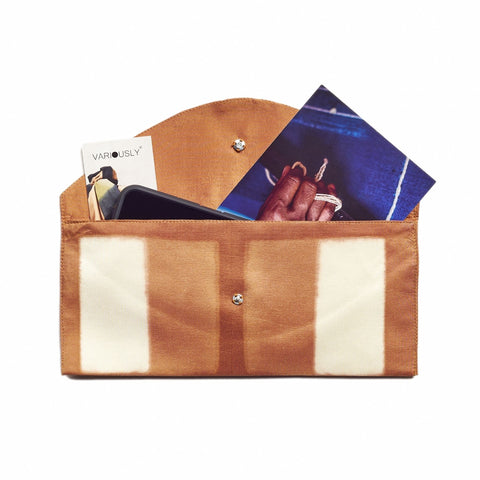 Color Block Silk Pouch with Snap Closure and Pocket
