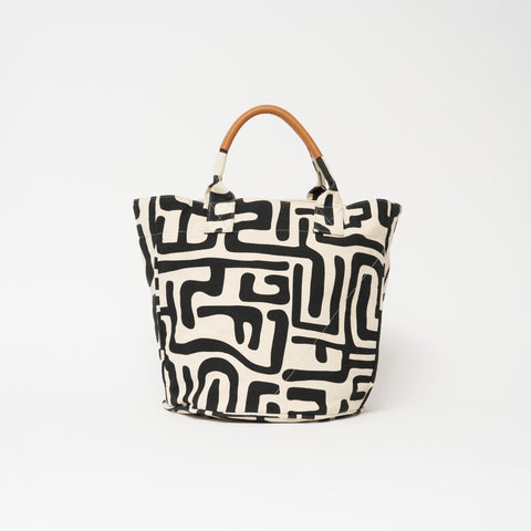 Geometric Heart Hand Screen Printed Bucket Bag with Drawstring