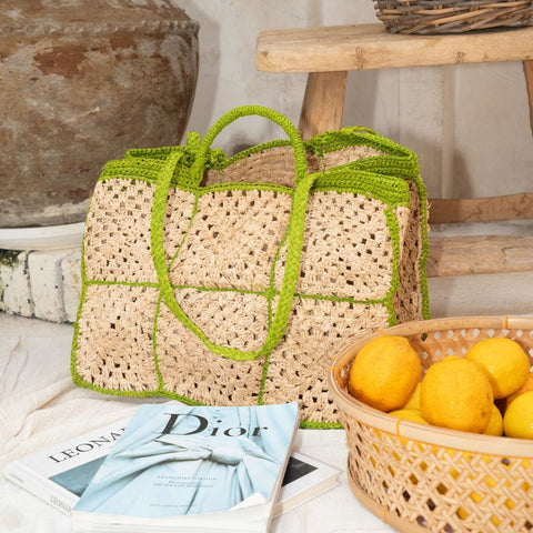 Braided Geometric Raffia Tote