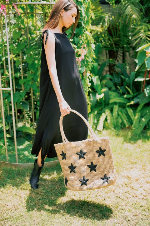 Beach Geometric Embroidery Star Open Top Tote