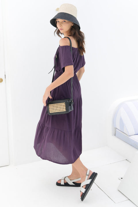 Geometric Leather Trim Crossbody with Adjustable Straps