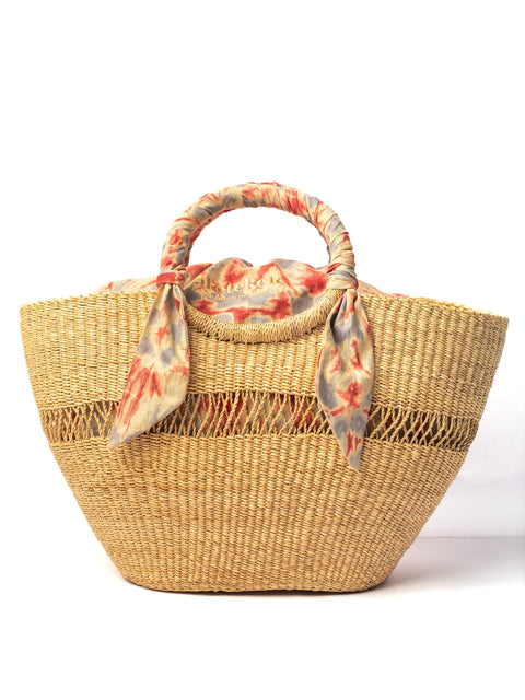Beach Basket Weave Open Top Basket Bag with Bows