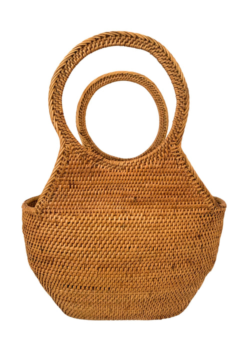 Beach Open Top Rattan Basket Bag with Basket Weave Design