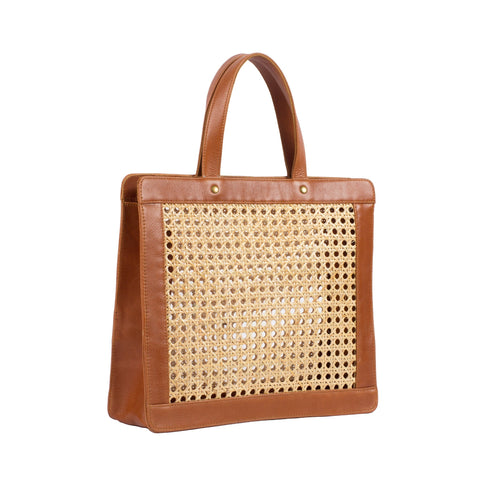 Geometric Handmade Tote with Leather Trim and Interior Pocket