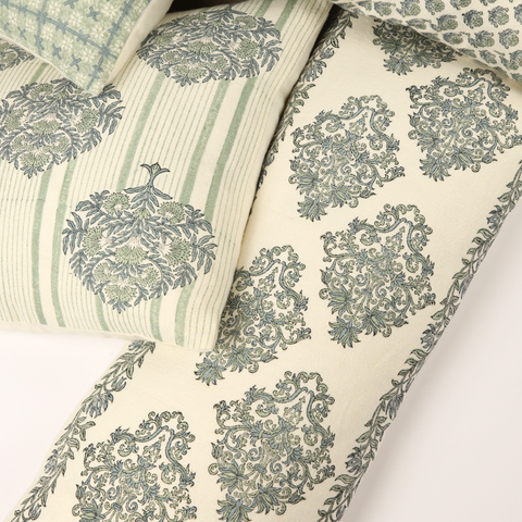 Filling Spaces Artful Traditionalist Hand Block Print Reversible Accent Throw Pillow - 18 x 18 - 20 x 20 - 22 x 22 - 24 x 24 - 26X 26 - 14 x 20 - 14 x 40 - 18 x 40 - 16 x 50