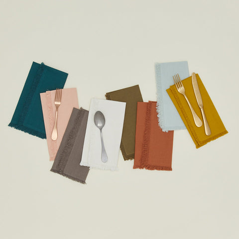 Hawkins New York Tabletop Essentials Contemporary Frayed Square Napkin Sets - Set of 4