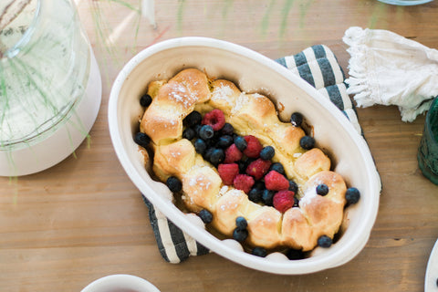 Handcrafted Oval Embossed Baker Dish with Handles