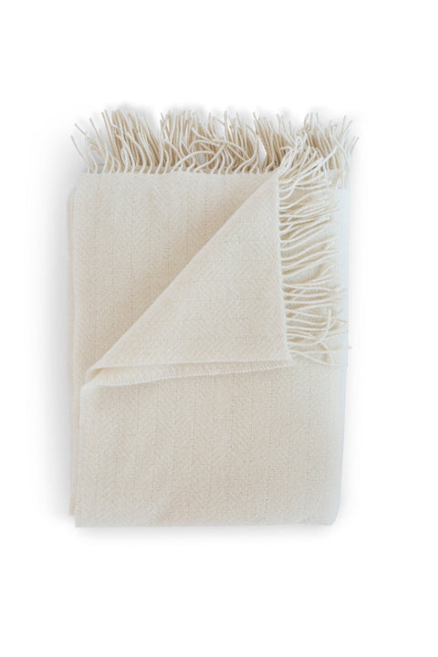 Herringbone Woven Cashmere Throw with Fringe for Contemporary Spaces
