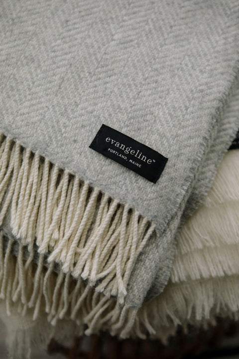 Herringbone Woven Cashmere Throw with Fringe for Contemporary Spaces