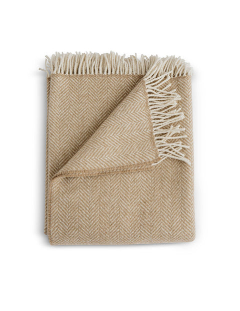 Herringbone Woven Cashmere Throw with Fringe for Contemporary Spaces