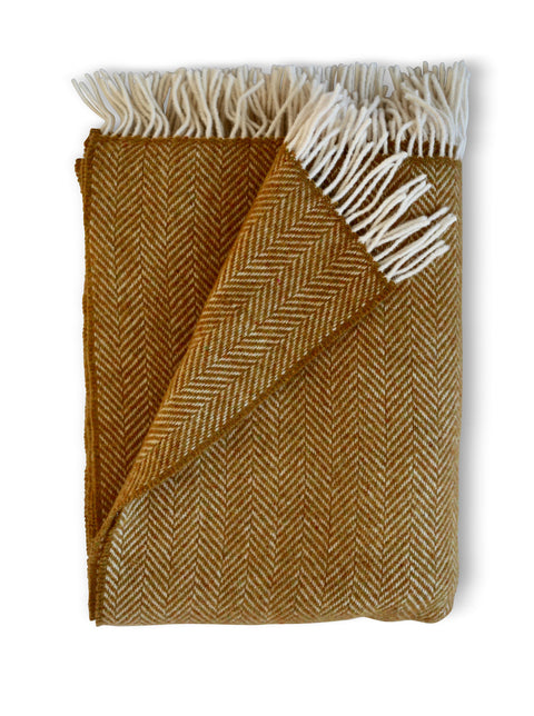 Herringbone Woven Cashmere Throw with Fringe for Contemporary Spaces