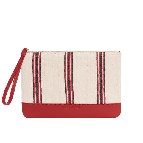 Stripe Zip Top Clutch with Zipper Closure