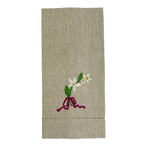 Floral Handwoven Linen Tea Towel with Embroidery